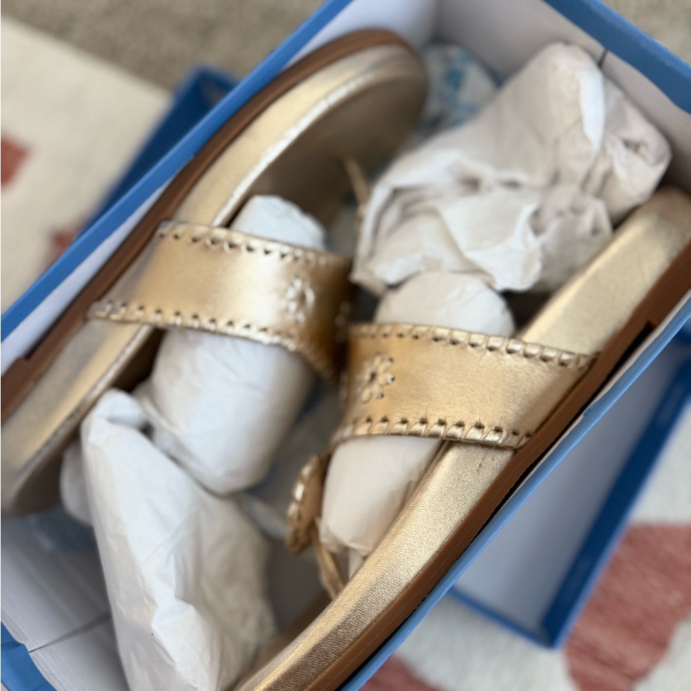 Jack Rogers Metallic Gold Floral Sandals - Picture 2 of 4